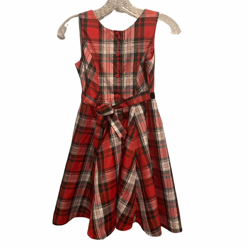 Jona‎ Michelle Estilo Red Plaid Silver Glitter Sleeveless Pleat Girls Dress 8